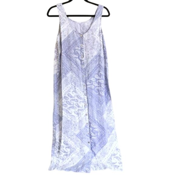 TJX 100% Linen Paisley Print Sleeveless Button Front Dress Size M - Picture 1 of 4